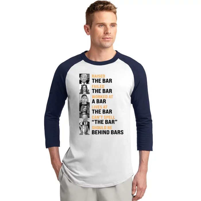 Trump Raised The Bar Biden Cant Spell The Bar Funny Republican Baseball Sleeve Shirt