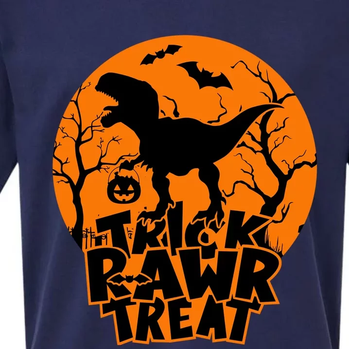 Trick Rawr Treat Dinosaur TRex Full Moon Bat Halloween Cool Gift Sueded Cloud Jersey T-Shirt