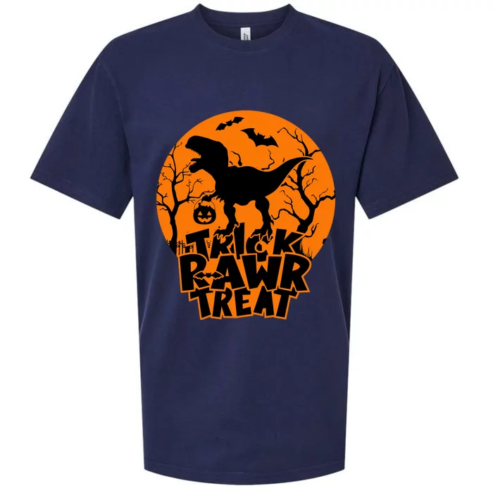 Trick Rawr Treat Dinosaur TRex Full Moon Bat Halloween Cool Gift Sueded Cloud Jersey T-Shirt