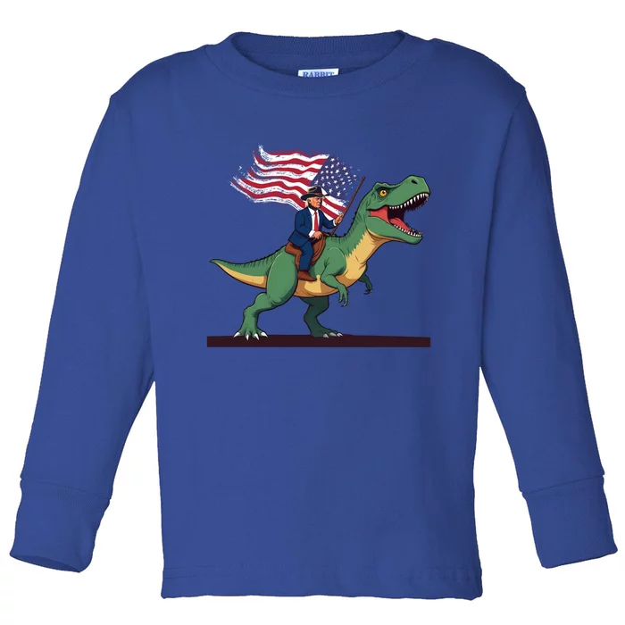 Trump Riding Trex July 4th Gift Toddler Long Sleeve Shirt