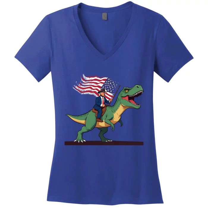 Trump Riding Trex July 4th Gift Women's V-Neck T-Shirt