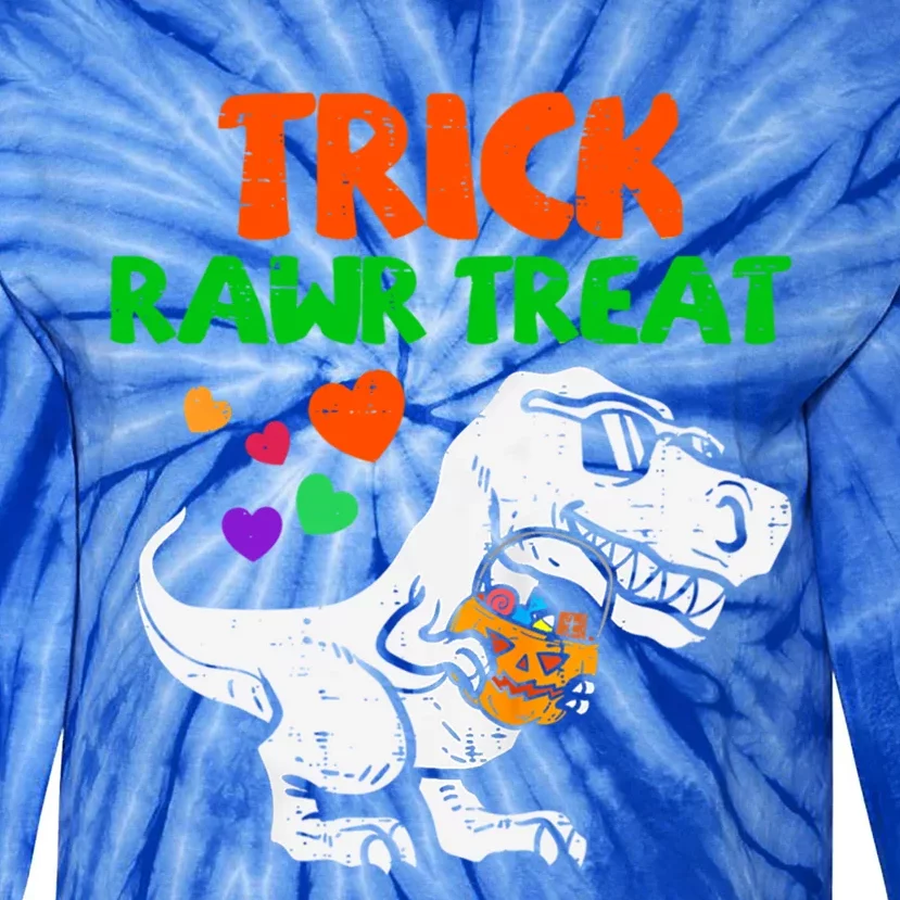 Trick Rawr Treat Dinosaur Trex Halloween Gift Tie-Dye Long Sleeve Shirt