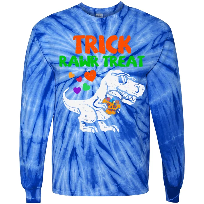 Trick Rawr Treat Dinosaur Trex Halloween Gift Tie-Dye Long Sleeve Shirt