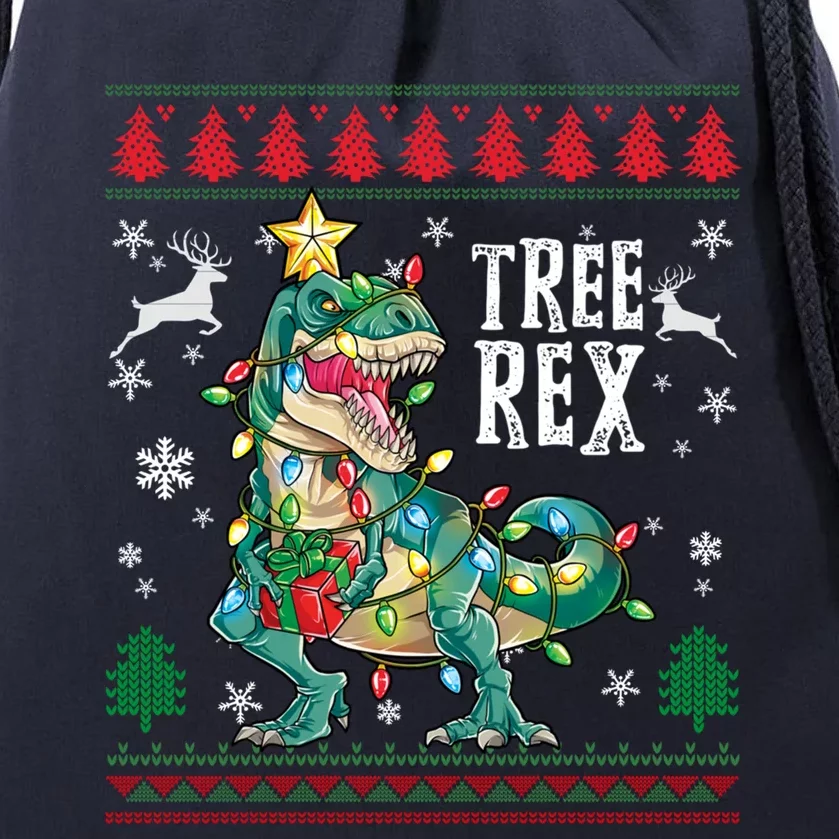 Tree Rex Trex Dinosaur Light Ugly Christmas Sweater Pajamas Gift Drawstring Bag