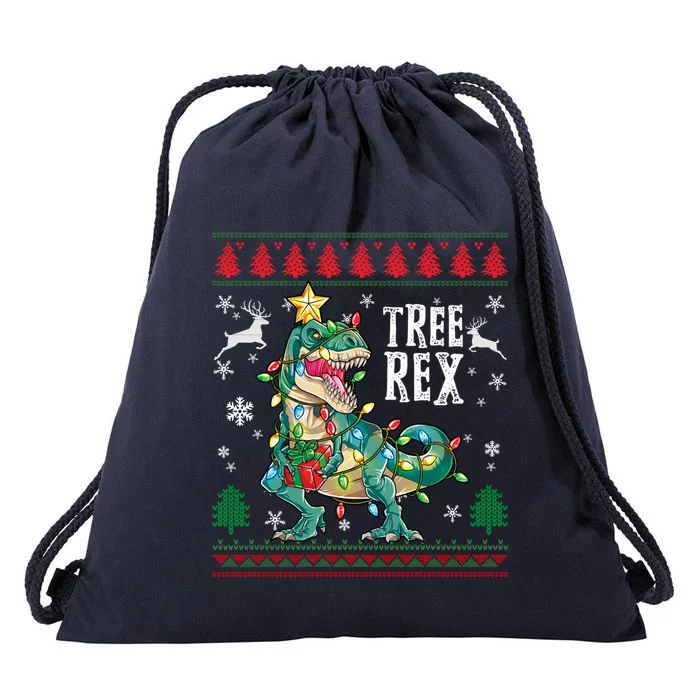 Tree Rex Trex Dinosaur Light Ugly Christmas Sweater Pajamas Gift Drawstring Bag