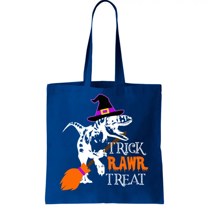 Trick Rawr Treat Funny Halloween Pun TRex Dinosaur Witch Gift Tote Bag