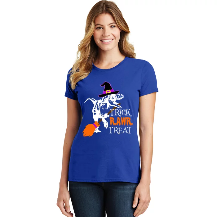 Trick Rawr Treat Funny Halloween Pun TRex Dinosaur Witch Gift Women's T-Shirt