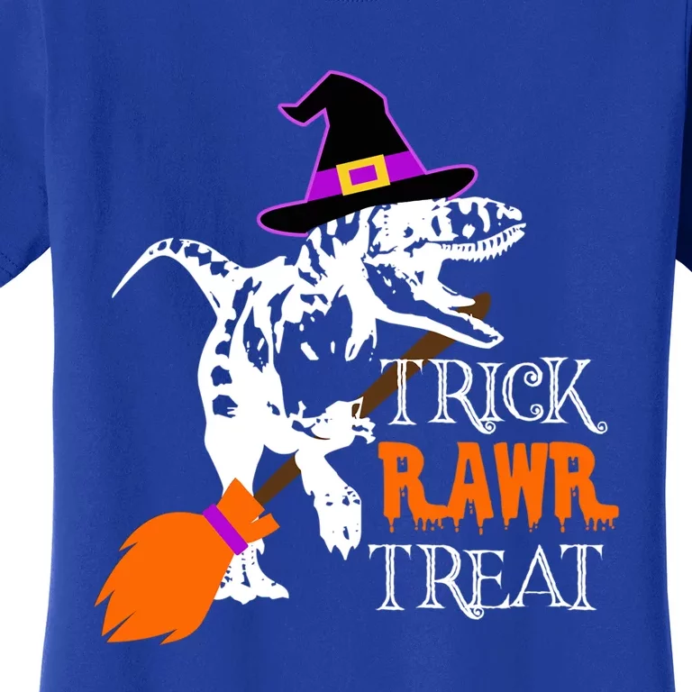 Trick Rawr Treat Funny Halloween Pun TRex Dinosaur Witch Gift Women's T-Shirt