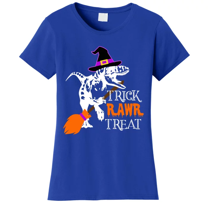 Trick Rawr Treat Funny Halloween Pun TRex Dinosaur Witch Gift Women's T-Shirt