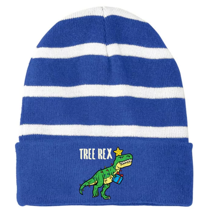 Tree Rex Trex Dino Funny Xmas Toddler Boys Christmas Cool Gift Striped Beanie with Solid Band