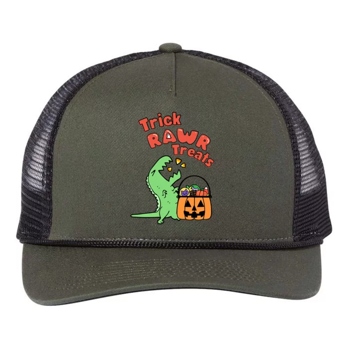 Trick Rawr Treat Dinosaur Trex Halloween Gift Retro Rope Trucker Hat Cap