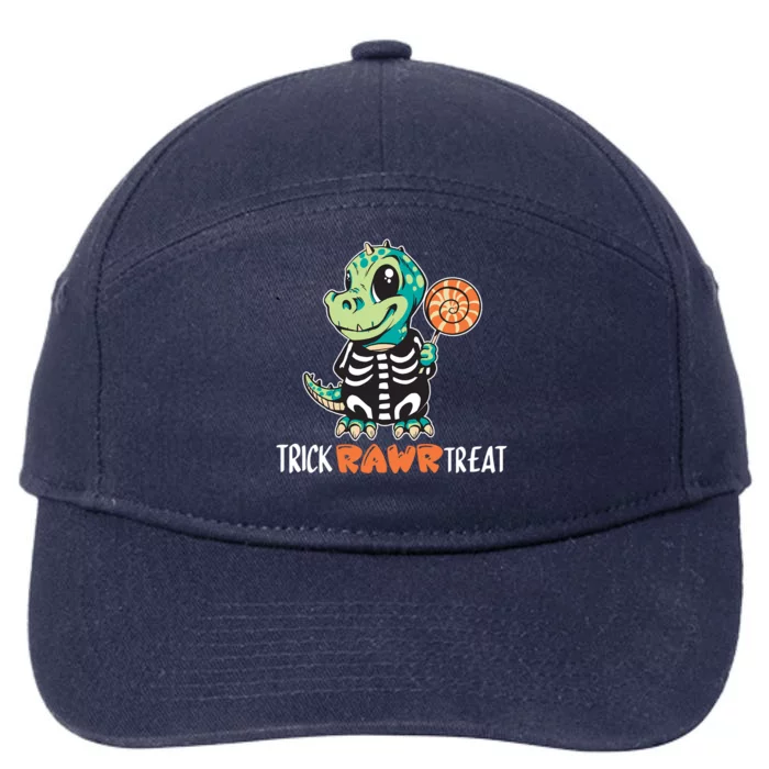 Trick Rawr Treat Funny Halloween Dinosaur Skeleton Trex Funny Gift 7-Panel Snapback Hat