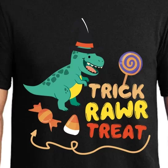 Trick Rawr Treat Halloween Dino TRex Pumpkin Horror Gift Pajama Set