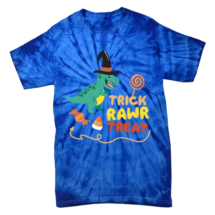 Trick Rawr Treat Halloween Dino TRex Pumpkin Horror Gift Tie-Dye T-Shirt