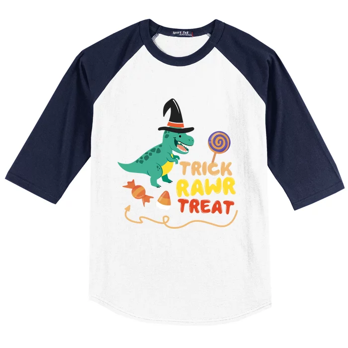 Trick Rawr Treat Halloween Dino TRex Pumpkin Horror Gift Baseball Sleeve Shirt