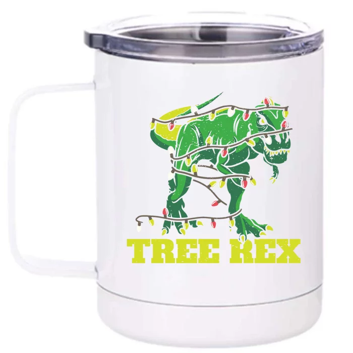 Tree Rex Trex Merry Christmas Xmas Tree Dinosaur Gift Front & Back 12oz Stainless Steel Tumbler Cup