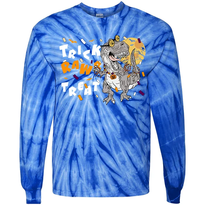 Trick Rawr Treat Halloween T Rex Dinosaur Gift Tie-Dye Long Sleeve Shirt