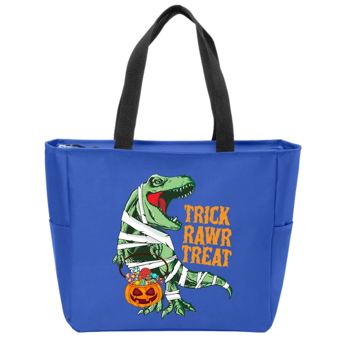 Trick Rawr Treat Halloween TRex Dinosaur Ghost Print Gift Zip Tote Bag