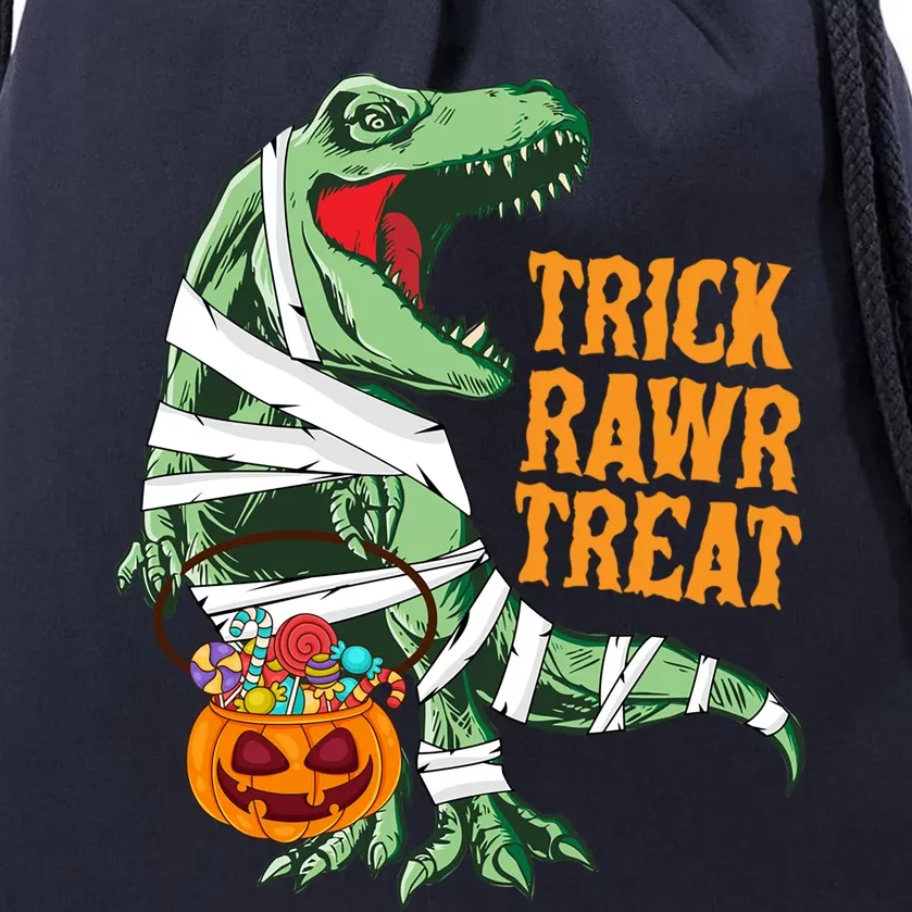 Trick Rawr Treat Halloween TRex Dinosaur Ghost Print Gift Drawstring Bag