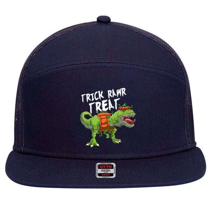 Trick Rawr Treat Pumpkin TRex Halloween Dinosaur Gift 7 Panel Mesh Trucker Snapback Hat