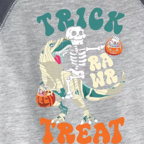 Trick Rawr Treat Skeleton Riding Mummy Dinosaur Halloween Gift Toddler Fine Jersey T-Shirt