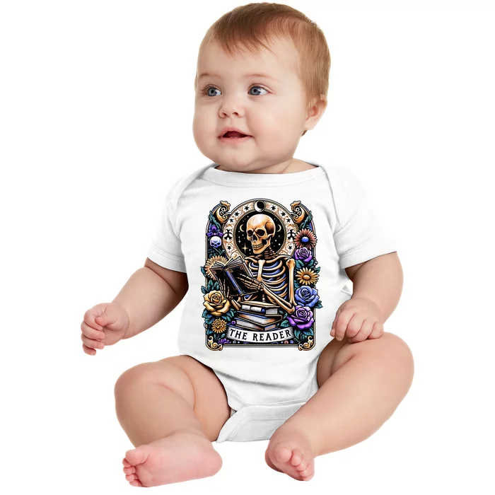 The Reader Tarot Card Halloween Reading Skeleton Baby Bodysuit