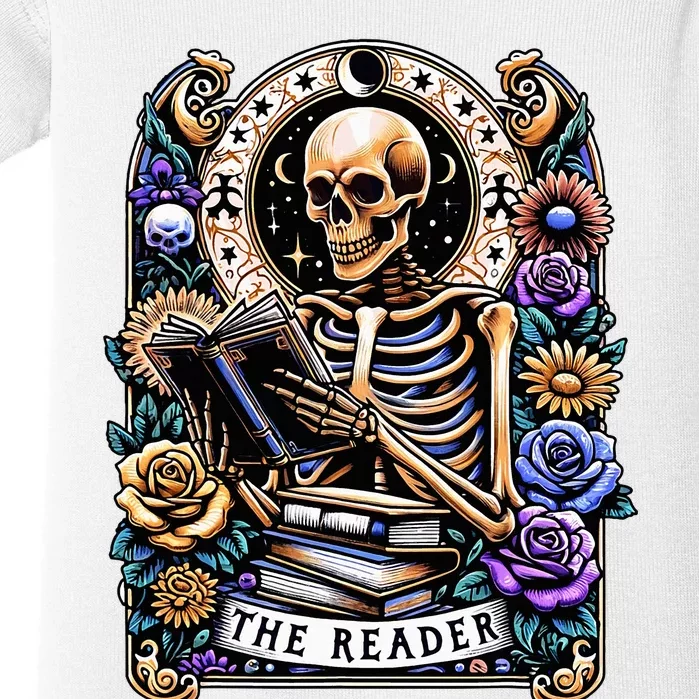 The Reader Tarot Card Halloween Reading Skeleton Baby Bodysuit