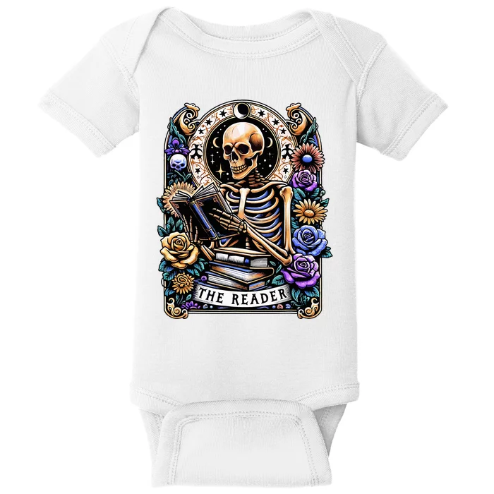 The Reader Tarot Card Halloween Reading Skeleton Baby Bodysuit