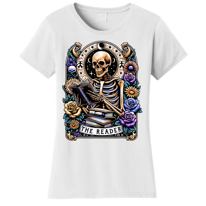 The Reader Tarot Card Halloween Reading Skeleton Women's T-Shirt