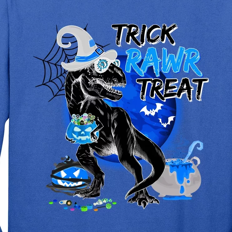 Trick Rawr Treat Scary Witch Dinosaur Pumpkin Cute Halloween Gift Tall Long Sleeve T-Shirt