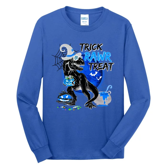 Trick Rawr Treat Scary Witch Dinosaur Pumpkin Cute Halloween Gift Tall Long Sleeve T-Shirt