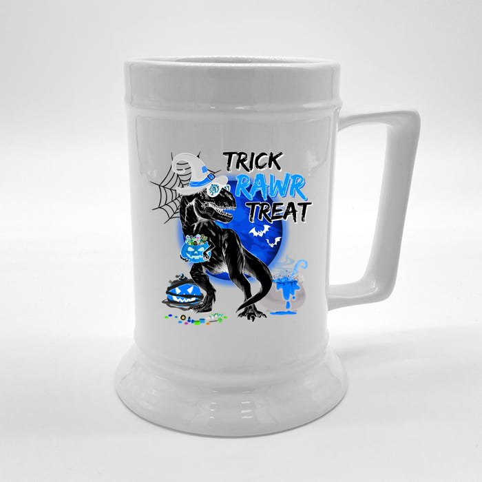 Trick Rawr Treat Scary Witch Dinosaur Pumpkin Cute Halloween Gift Front & Back Beer Stein