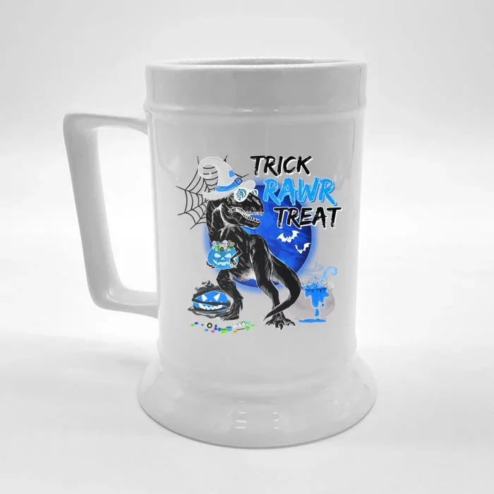 Trick Rawr Treat Scary Witch Dinosaur Pumpkin Cute Halloween Gift Front & Back Beer Stein