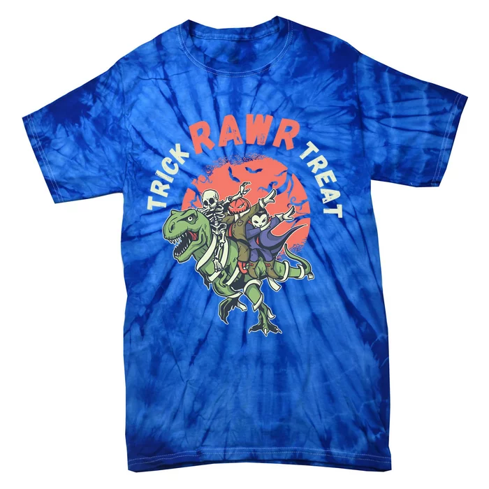 Trick Rawr Treat Skeleton Trex Dino Gift Tie-Dye T-Shirt