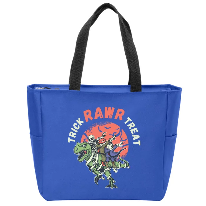 Trick Rawr Treat Skeleton Trex Dino Gift Zip Tote Bag