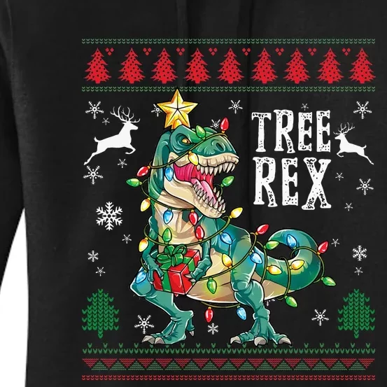 Tree Rex Trex Dinosaur Light Ugly Christmas Sweater Pajamas Women's Pullover Hoodie