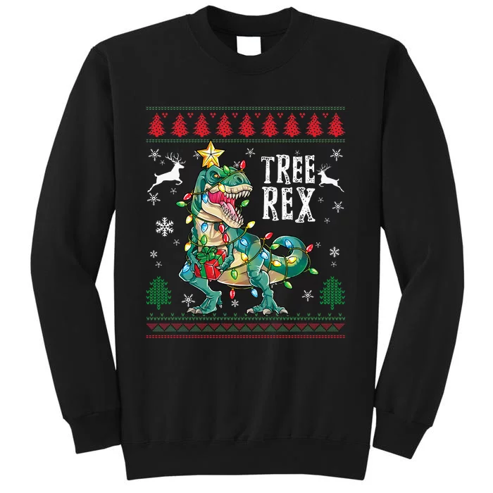 Tree Rex Trex Dinosaur Light Ugly Christmas Sweater Pajamas Tall Sweatshirt