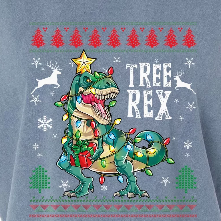 Tree Rex Trex Dinosaur Light Ugly Christmas Sweater Pajamas Garment-Dyed Women's Muscle Tee