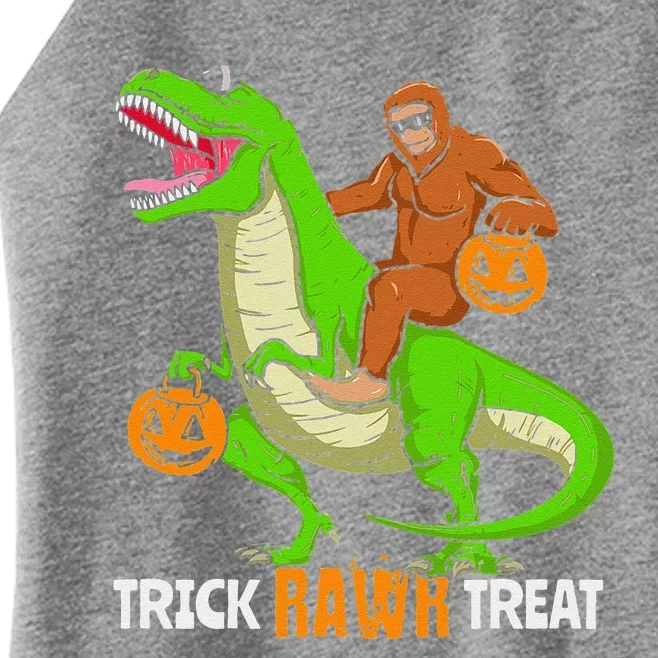 Trick Rawr Treat Bigfoot Riding T Rex Dinosaur Halloween Women’s Perfect Tri Rocker Tank