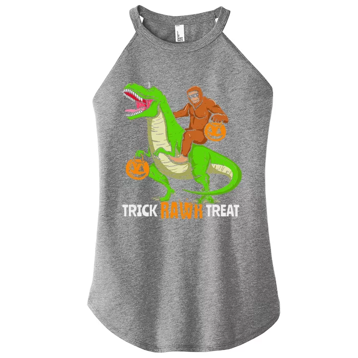 Trick Rawr Treat Bigfoot Riding T Rex Dinosaur Halloween Women’s Perfect Tri Rocker Tank