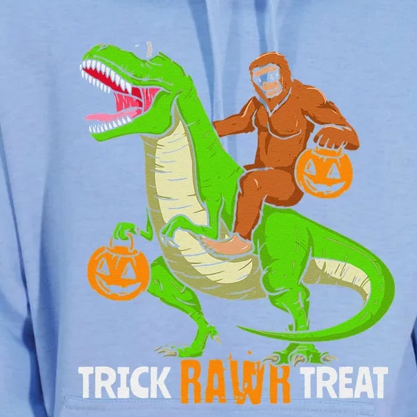 Trick Rawr Treat Bigfoot Riding T Rex Dinosaur Halloween Unisex Surf Hoodie