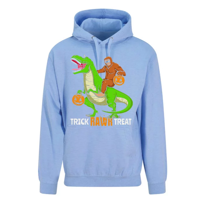 Trick Rawr Treat Bigfoot Riding T Rex Dinosaur Halloween Unisex Surf Hoodie