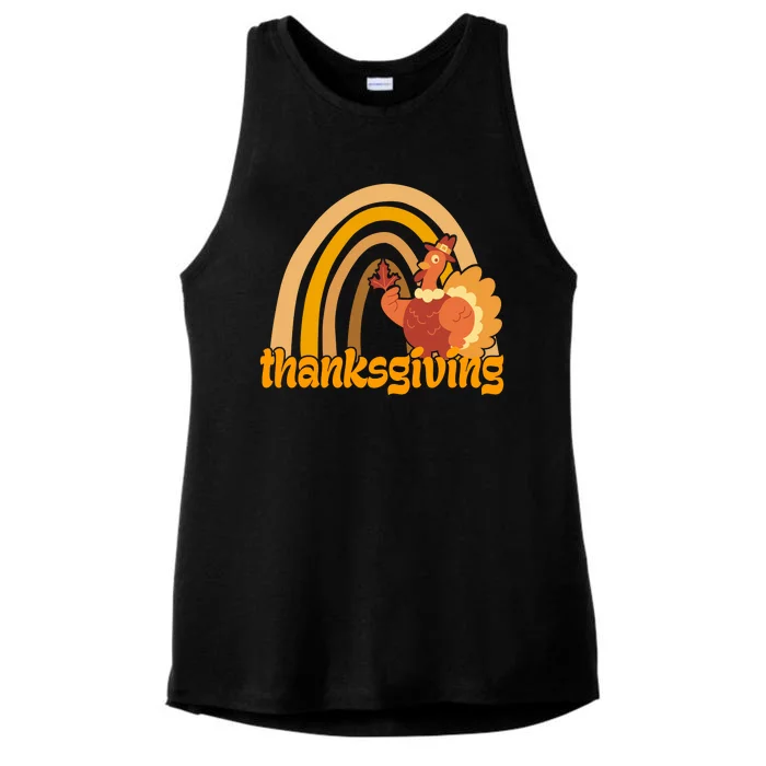 Thanksgiving Rainbow Turkey Holiday Cute Ladies Tri-Blend Wicking Tank