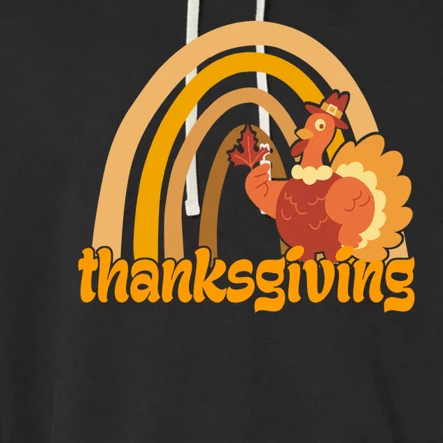 Thanksgiving Rainbow Turkey Holiday Cute Garment-Dyed Fleece Hoodie