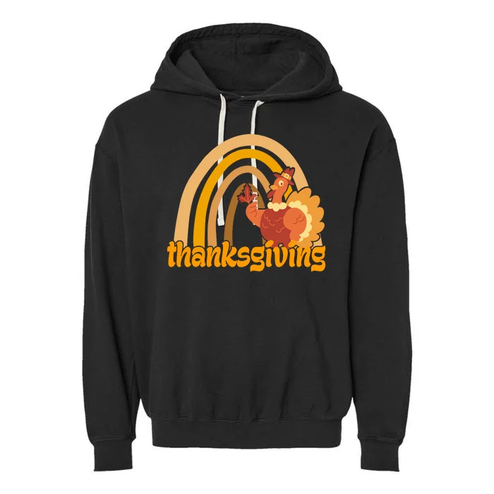 Thanksgiving Rainbow Turkey Holiday Cute Garment-Dyed Fleece Hoodie