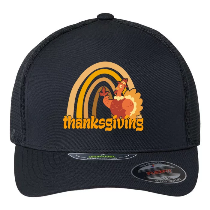 Thanksgiving Rainbow Turkey Holiday Cute Flexfit Unipanel Trucker Cap