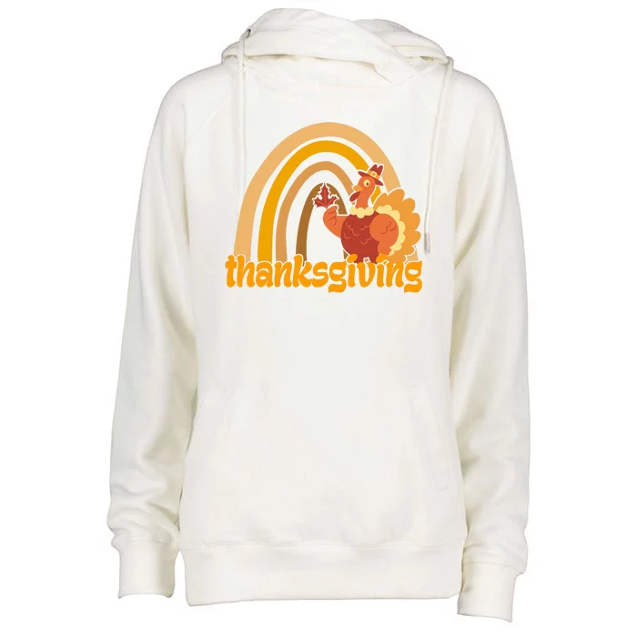 Thanksgiving Rainbow Turkey Holiday Cute Womens Funnel Neck Pullover Hood