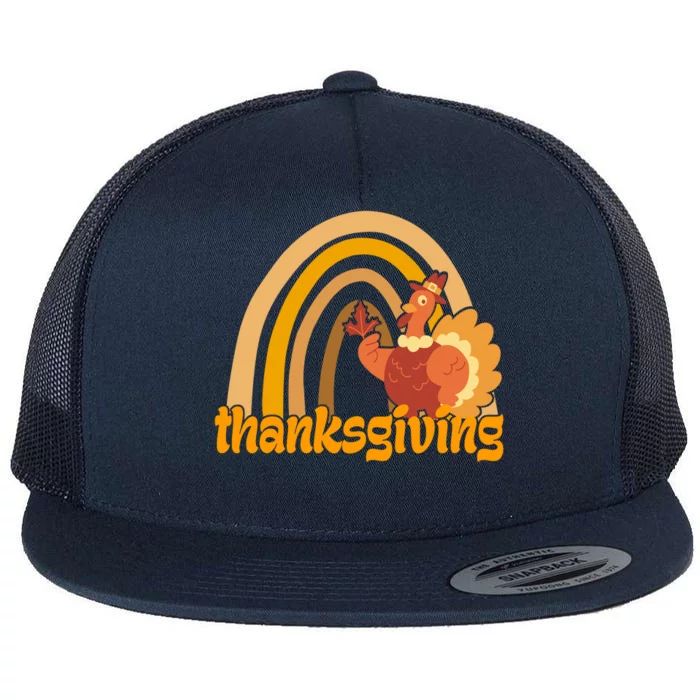 Thanksgiving Rainbow Turkey Holiday Cute Flat Bill Trucker Hat