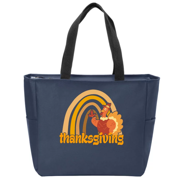 Thanksgiving Rainbow Turkey Holiday Cute Zip Tote Bag