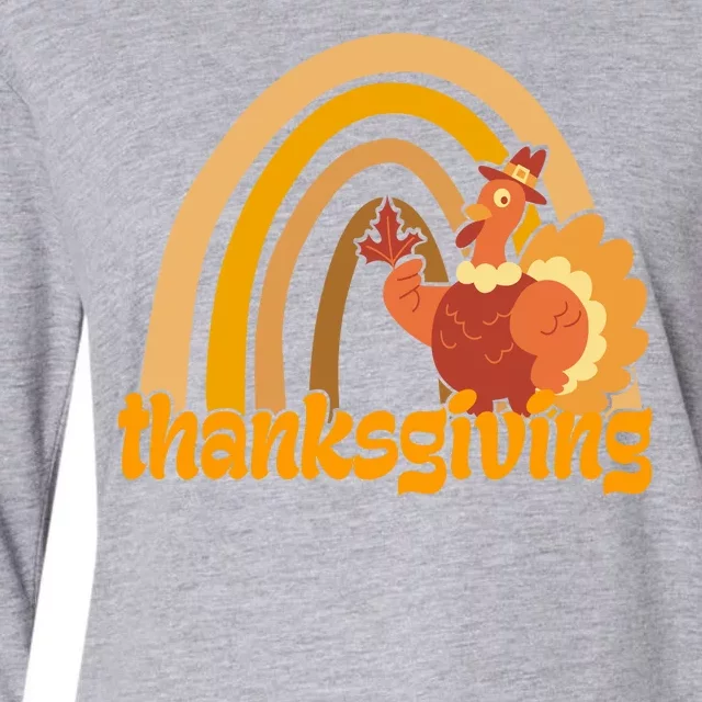 Thanksgiving Rainbow Turkey Holiday Cute Womens Cotton Relaxed Long Sleeve T-Shirt